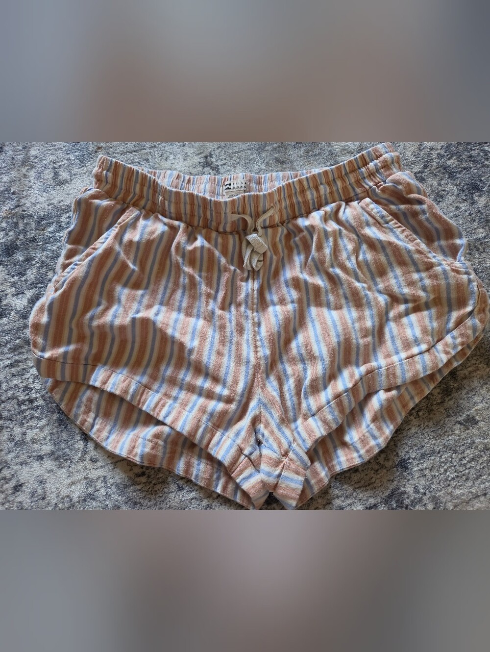 Billabong Striped Terry Shorts in Beige, Blue & Cream